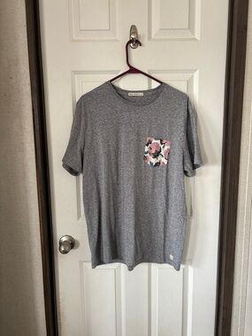 Marine Layer Heather Gray Tee with Floral Pocket